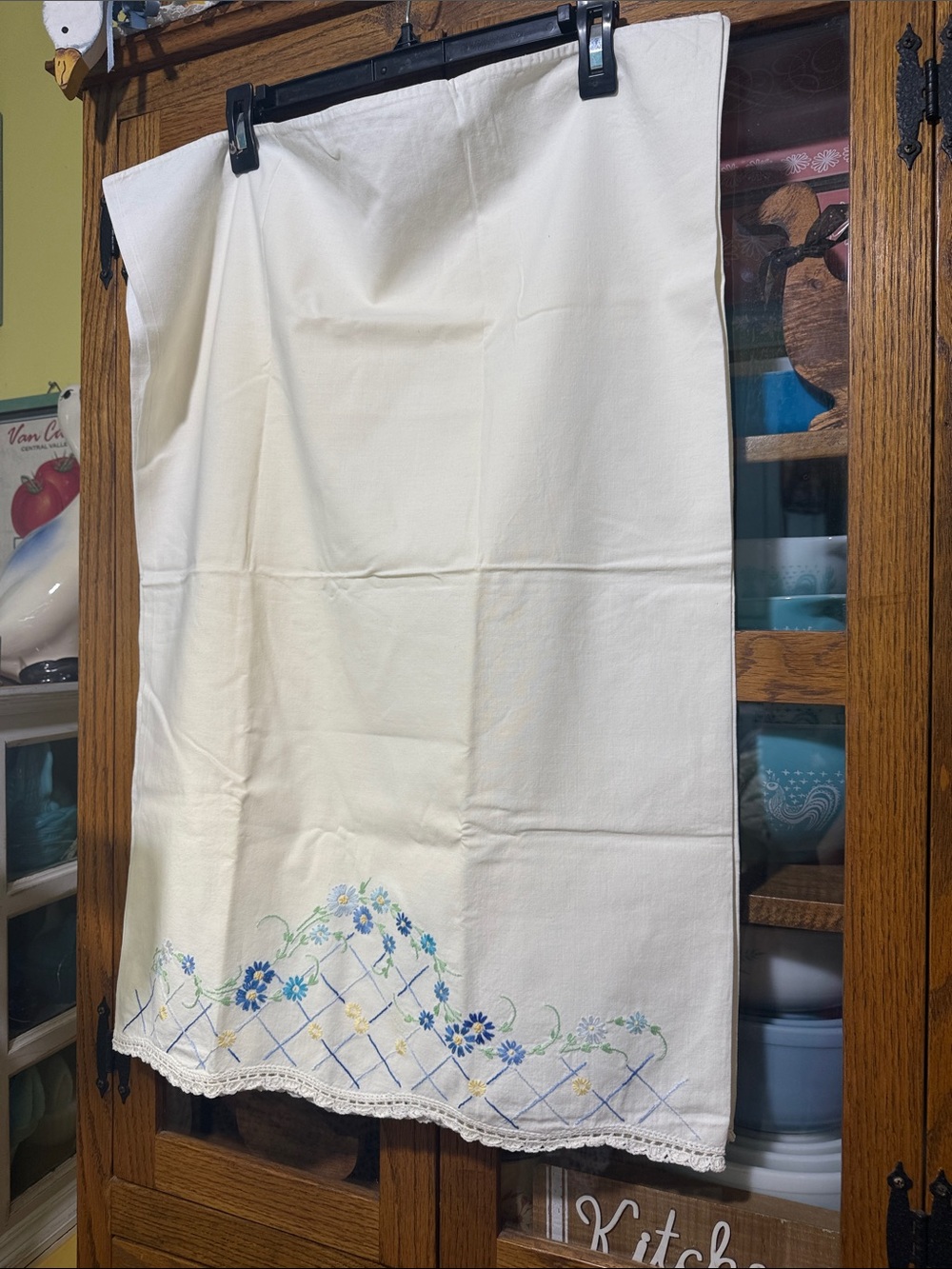 Embroidered Floral pillow case set of 2 with Blue Flowers